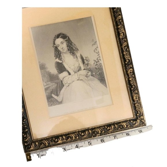 Vintage Last Rose Of Summer Lady Framed Engraving‎ Thomas Moore Poet 11 1/2" - Picture 8 of 8